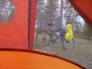 Picture of my bike safely from inside the tent (after killing the mosquitos that slipped in)