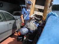 Fastening the bike on the Koli-Lieksa ferry