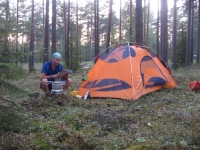 Planning the next day's trip in the woods of Sauvo